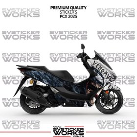 Resim Honda Pcx Kaplama Sticker Venom Design Motor Kaplama Modeli Hazır Kit 2025 Uyumlu Siyah 