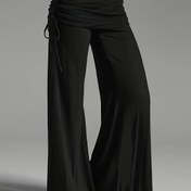 Resim Kadınlar İçin Elastik Bel ve İpli Siyah Geniş Paça Pantolon - Rahat Kesim, Tüm Mevsimler İçin Konforlu, Makinede Yıkanabilir, Şık ve Pratik Günlük Giyim 