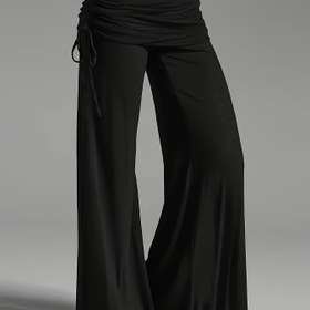 Resim Kadınlar İçin Elastik Bel ve İpli Siyah Geniş Paça Pantolon - Rahat Kesim, Tüm Mevsimler İçin Konforlu, Makinede Yıkanabilir, Şık ve Pratik Günlük Giyim 