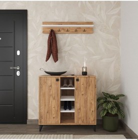 Resim Albena 2 Kapaklı Ayakkabılık, Vestiyer, Portmanto, Askılık, 90 Cm Atlantik Çam Atlantik Çam - Beyaz 