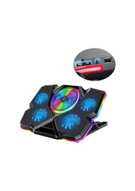 Resim RGB Işıklı 5 Fanlı Notebook Soğutucu Mavi Ledli Telefon Tutuculu 