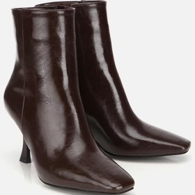 Resim Kadın Kahverengi Küt Burunlu Bilekte Topuklu Bot Kahverengi 