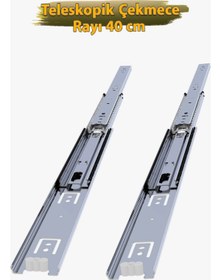 Resim YENİLER Teleskopik Bilyalı Çekmece Rayı 35 mm 40 cm (1 Takım) 