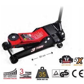 Resim stilmax Germany Type 3 Ton Çift Piston Çelik Şase Düşük Profil Oto Tamirci Krikosu Max 47 cm 