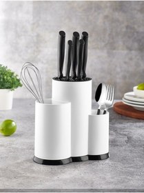 Resim OSM SHOP 3 Bölmeli Kaşıklık - Şef Bıçaklık Standı Beyaz 