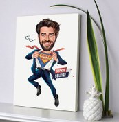 Resim İçinden Süper Kahraman Çıkan Erkek Karikatürlü Kanvas 
