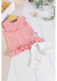Resim Güpürlü Fırfırlı 2'li Yazlık Kız Bebek Takım 001 