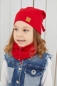 Resim Babygiz Kız Bebek Çocuk Kırmızı Ipli Şapka Bere Boyunluk Takım Rahat %100 Pamuklu Kaşkorse Yerli 