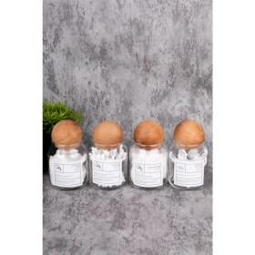 Resim 4'lü 300ML Top Kapaklı Cam Kavanoz, Pamuk, Makya ve Diş Ipi Saklama Kutusu 