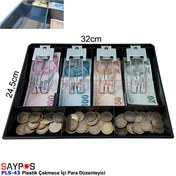 Resim Saypos PLS43 Plastik Para Çekmecesi İçi Düzenleyici 4 Banknot 3 Bozuk Para Gözlü 32x24.5x3.5 CM 