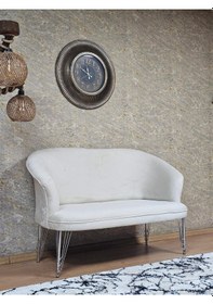 Resim Zafir İkili Teddy Krom Kaplama Telli Ayak Çay Seti Koltuk İkili Berjer , Balkon, Salon, Ofis Krem 