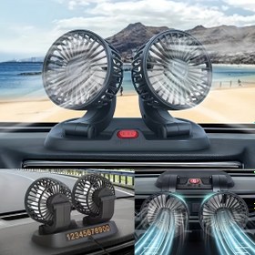 Resim Çift Başlıklı USB Araba Fanı Park Numarası Göstergeli - 2 Hız Ayarlanabilir Soğutma, Hava Akışını Artırıcı Dönebilen Tasarım, 5V / USB Güçlü Araç Fanı, Arabada Soğutma | Çift Farlar | Sağlam Montaj Tabanı 