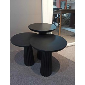 Resim Wood Siyah 3lü Set Mantar Yan Sehpa Fiskos Çiçeklik Decorative 