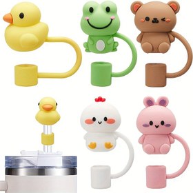 Resim 30 & 40oz Stanley Tumbler'lar için 5 Adet Sevimli Hayvan Silikon Pipet Kapakları - Toz Geçirmez, Sıçramaya Karşı Koruyucu, Sarı, Yeşil, Kahverengi ve Pembe Renklerde Yeniden Kullanılabilir 10mm Pipet Üstleri - Seyahat ve Açık Hava Aktiviteleri için Mükemmel, Tumbler'lar için Pipet Üstleri 