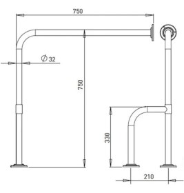 Resim Bocchi Tutunma Barı 90 Derece Açılı Duvardan ve Ayaklı Mat Paslanmaz Çelik TBPC-101-1190 