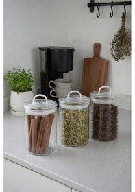 Resim Morponi 3'lü Borosilikat Cam Vakumlu Kapaklı Kavanoz Seti 500 Ml Linea Şeffaf 