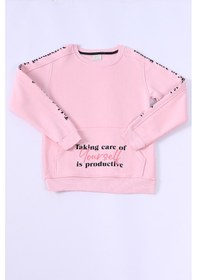 Resim Kız Çocuk 3 İplik Sweat Kanguru Cepli Baskılı C24 Pembe 