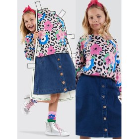Resim Kız Çocuk Midi Boy Denim Etek 