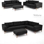 Resim Velura Home & Living Zeri Modüler Yataklı Koltuk Takımı & 2 Adet Üçlü Kanepe & Puflu Köşe Takımı (3+3) - Siyah - 111 