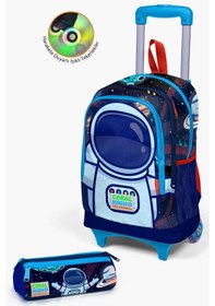 Resim Coral High Kids Saks Mavi Astronot Desenli Çekçekli 2'li Çanta Seti Set0223924 Çok Renkli 