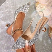 Resim Kadınlar için Taşlı Sivri Burunlu Stiletto Topuklular, Parti ve Banketler için Ayak Bileği Kayışlı Şık Kayma Elbise Pompaları 
