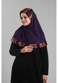Resim Hürrem Bone Mürdüm Pratik Hazır Geçmeli Tesettür Eşarp Sandy Renkli Desenli Fileli 2401 07 MÜRDÜM 