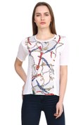 Resim Solo Beyaz Metalik Baskılı Viskoz Bluz T-shirt 