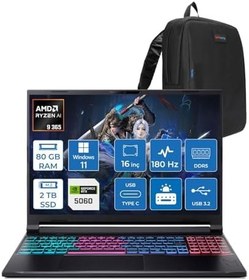 Resim Acer Nitro V 16S AI AN16S AMD Ryzen™ AI 9 365 80GB DDR5 2TB SSD 8GB/RTX5060 115W 16"QHD+ 2560X1600 180Hz IPS Win11Pro Gaming Bilgisayar. NHQXUEY001P24+ZettaÇanta 