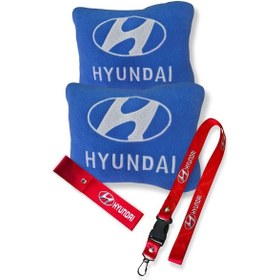 Resim Hyundai Nakışlı Mavi Polar Ortopedik Seyahat Araç Boyun Yastığı / Oto Ayna Askısı & Tampon Çeki İpi Mavi 