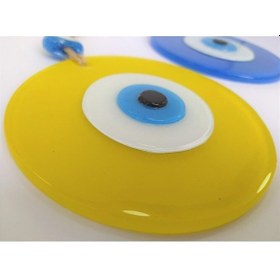 Resim Opak Cam Nazar Boncuğu Ikili Set Mavi Ve Sarı Duvar Dekoru 12cm 