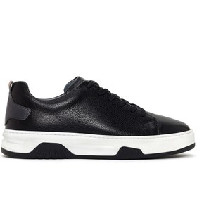 Resim Erkek Siyah Bağcıklı Kalın Tabanlı Deri Sneaker 
