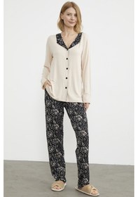 Resim Sementa Açık Yaka Düğmeli Pijama Takım - Bej 001 