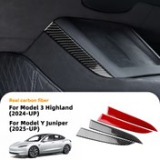 Resim Model 3 Highland (2024 ve sonrası) ve Model Y Juniper (2025 ve sonrası) için - Karbon Fiber - Dişli Değiştirme Üzerinde Her İki Tarafta Dekoratif Şeritler - Sol veya Sağ El Sürüşü İçin Uygun - Siyah veya Kırmızı Renklerde, Otomotiv Gösterge Paneli. 