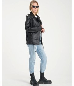 Resim Kemerli Oversize Uzun Kadın Deri Ceket Çok Renkli 