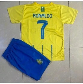 Resim Cristiano Ronaldo Al-Nassr Sarı-Mavi Yeni Sezon Çocuk Forması 4lü Set Çorap+Biliklik Hediye 