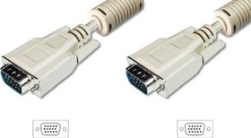 Resim AK-310103-100-E VGA Monitör Kablosu, DSUB 15 erkek <=> DSUB 15 erkek, 10 metre, CU, 3Coax/7C, AWG28, 2x ferrite filtreli, UL, bej renk 