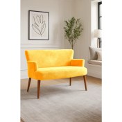 Resim Azra Mobilya - Roma Modern Ikili Koltuk Kanepe - Welsoft Yumuşak Kumaş - Ahşap Ayak - Sarı 