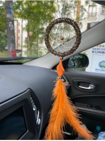 Resim Araç Balkon Aksesuar Turuncu Tüylü Araç Dikiz Aynası Süsü 