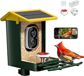 Resim Heapets Güneş Enerjili 2K HD Kameralı Kuş Yemliği Sarı 