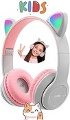 Resim Favors Kedi Kulağı Bluetooth Kablosuz Kulaklık Rengarenk Işıklı Rgb Gri Çocuk Oyun Kulaklığı Radyolu 