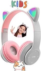 Resim Favors Kedi Kulağı Bluetooth Kablosuz Kulaklık Rengarenk Işıklı Rgb Gri Çocuk Oyun Kulaklığı Radyolu 