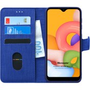 Resim Samsung Galaxy A01 Kılıf Fabric Book Wallet Lacivert Microsonic