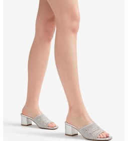 Resim Tual Shoes Kadın Silver Örgü Detaylı Topuklu Terlik Gümüş 