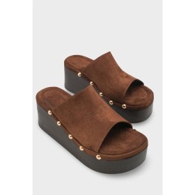 Resim Capone Outfitters Rina Süet Taş Detaylı Dolgu Topuk Günlük Kadın Terlik 