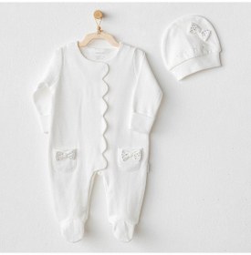 Resim Kız Bebek Tulum Takim Romper Ac25823 Ekru 