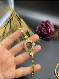 Resim Yıldız Gold İmitasyon 22 Ayar Altın Kaplama Arpa Zincirli Papatya Model Zirkon Taşlı Bileklik ( Çeyrek Altın Uyumlu ) 