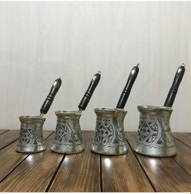 Resim Paşa İşlemeli Kalaylı Bakır Cezve Takımı 