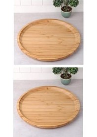 Resim 2 Adet 20 Cm Bambu Ahşap Yuvarlak Pasta Kahvaltı Servis Sunum Tabağı Açık Gri 