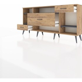 Resim Arges Konsol 4 Raflı 3 Çekmeceli 176x30x83 Çam-antrasit/çam Antrasit/çam 