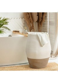 Resim Mavaux Themis Çamaşır Sepeti, Kirli Elbise Sepeti, Hasır Pamuk Halat Uzun Çamaşır Sepeti, Ev Dekoru Beyazjüt 